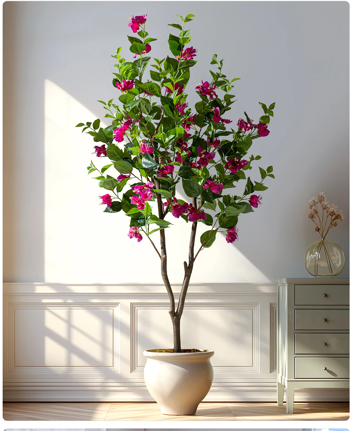 Natural Style Home Office Decor Artificial Bougainvillea PVC Green Plastic Pot Real Touch Leaves Artificial 180cm Fabric Wedding manufacture
