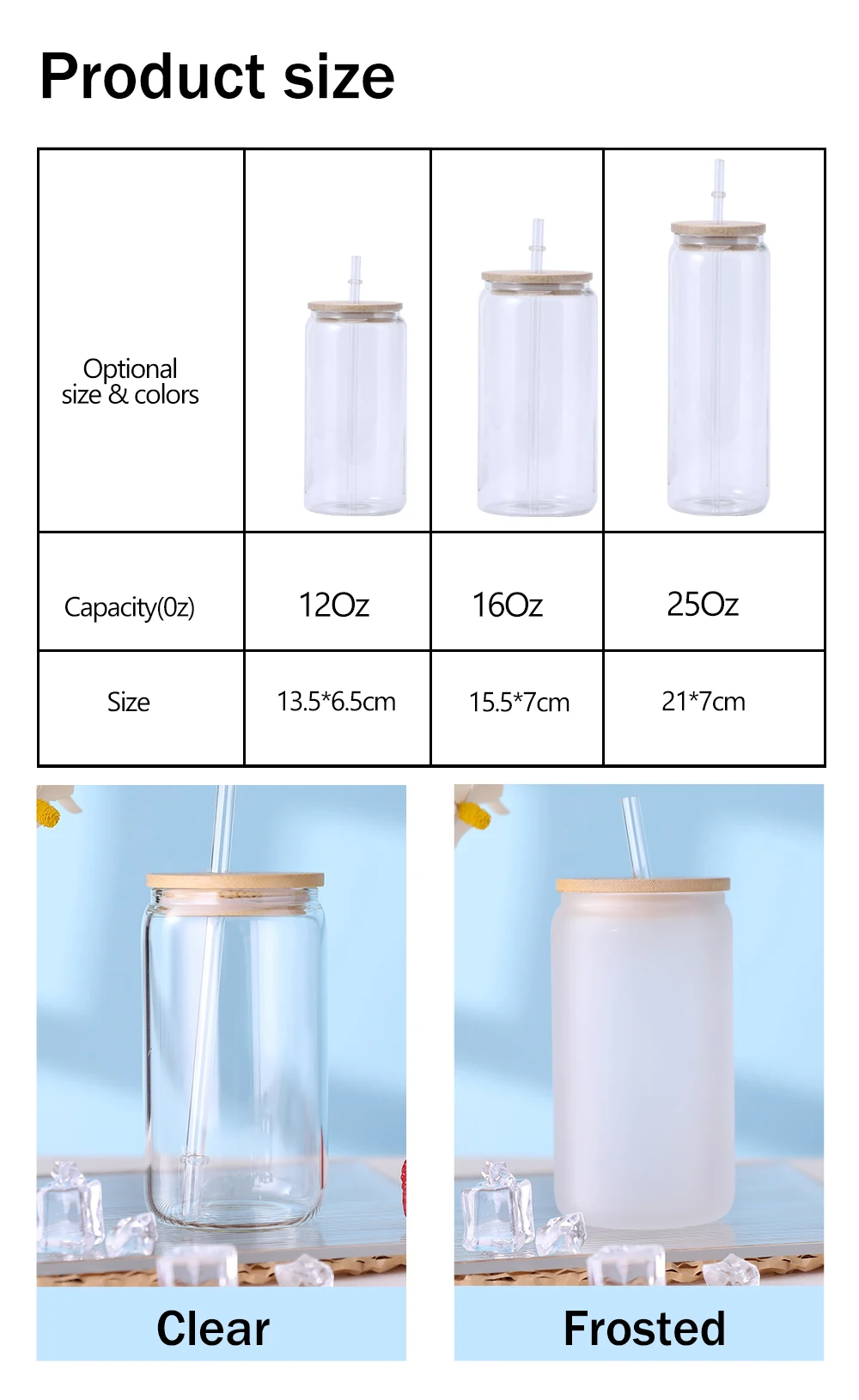 Beer Can Glass With Bamboo Lids And Glass Straws 4 Pack 16oz Drinking