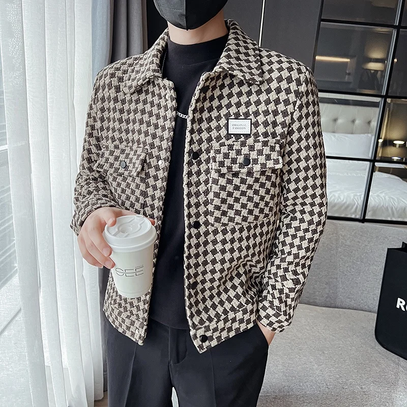 2024 Brand Clothing Men spring High Quality Casual Plaid Jackets/Male Slim Fit Fashion Lapel British Style Coats Hombre_voghion.com