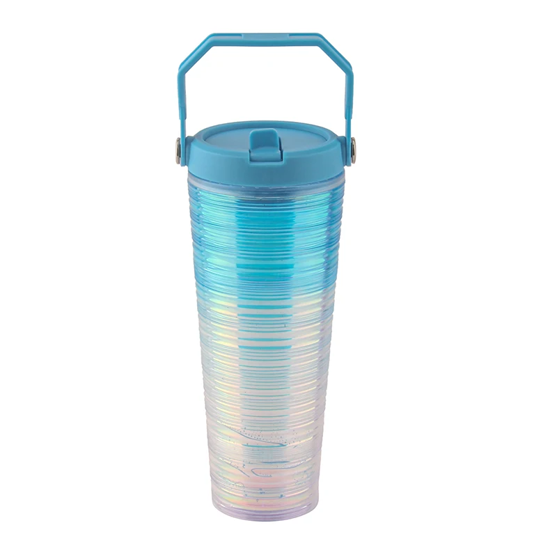 New Item 24OZ Plastic Double Wall Tumbler With Straw and Handle AS Double Wall Coffee Cup Reusable BPA Free