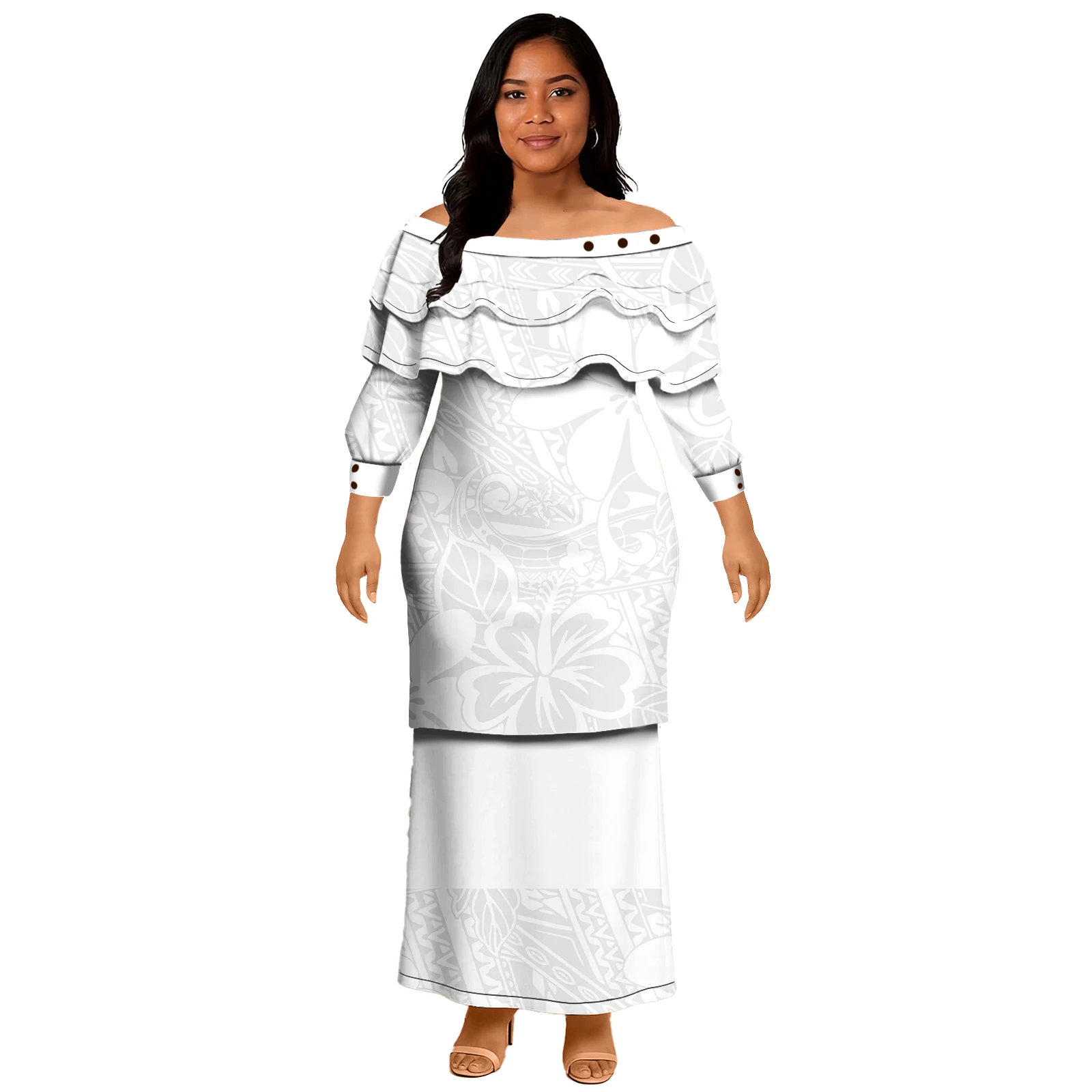 White Personalized Tonga Puletasi Dress Tongan Two Piece Set Outfit Dresses Print on Demand Women's Church Formal Clothing White Personalized Tonga Puletasi Dress Tongan Two Piece Set Outfit Dresses Print on Demand Women's Church Formal Clothing