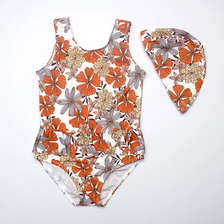 One Piece Printing Girls 2-8 baby Swimwear Romper UPF50+ Little Girls Bathing Suits For Kids