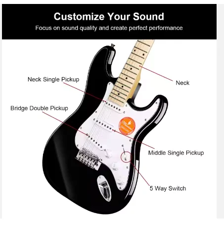 MS-100 Red 6 Strings ST Model Body Basswood Bridge System Tremolo Fingerboard Rosewood  Solo Electric Guitar