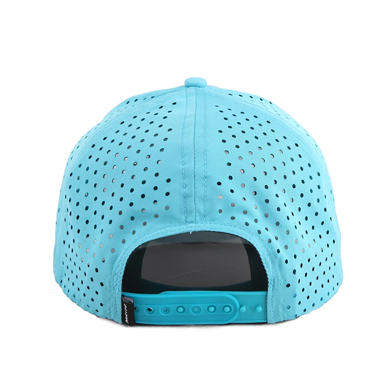 Custom 5 Panel Rubber Patch Baseball Cap Waterproof Laser Cut Hole