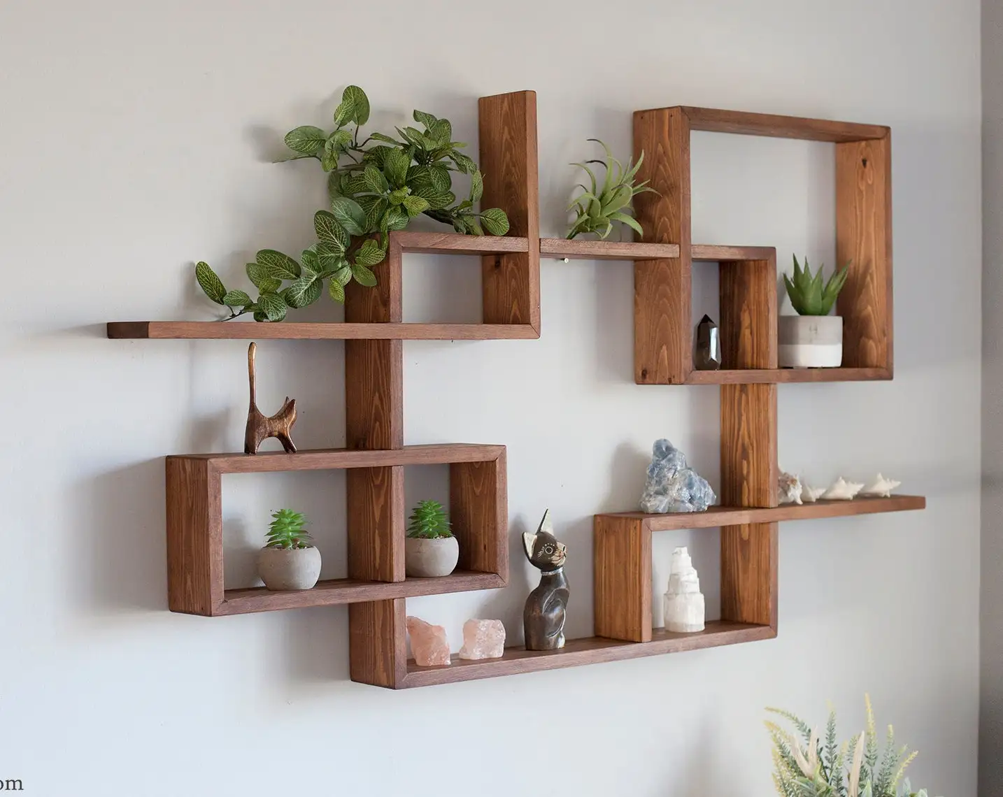 High Quality Rustic Custom Wood Storage Rack Wall Shelf Solid Wood Farmhouse Quare Rectangular Floating Wall Shelf