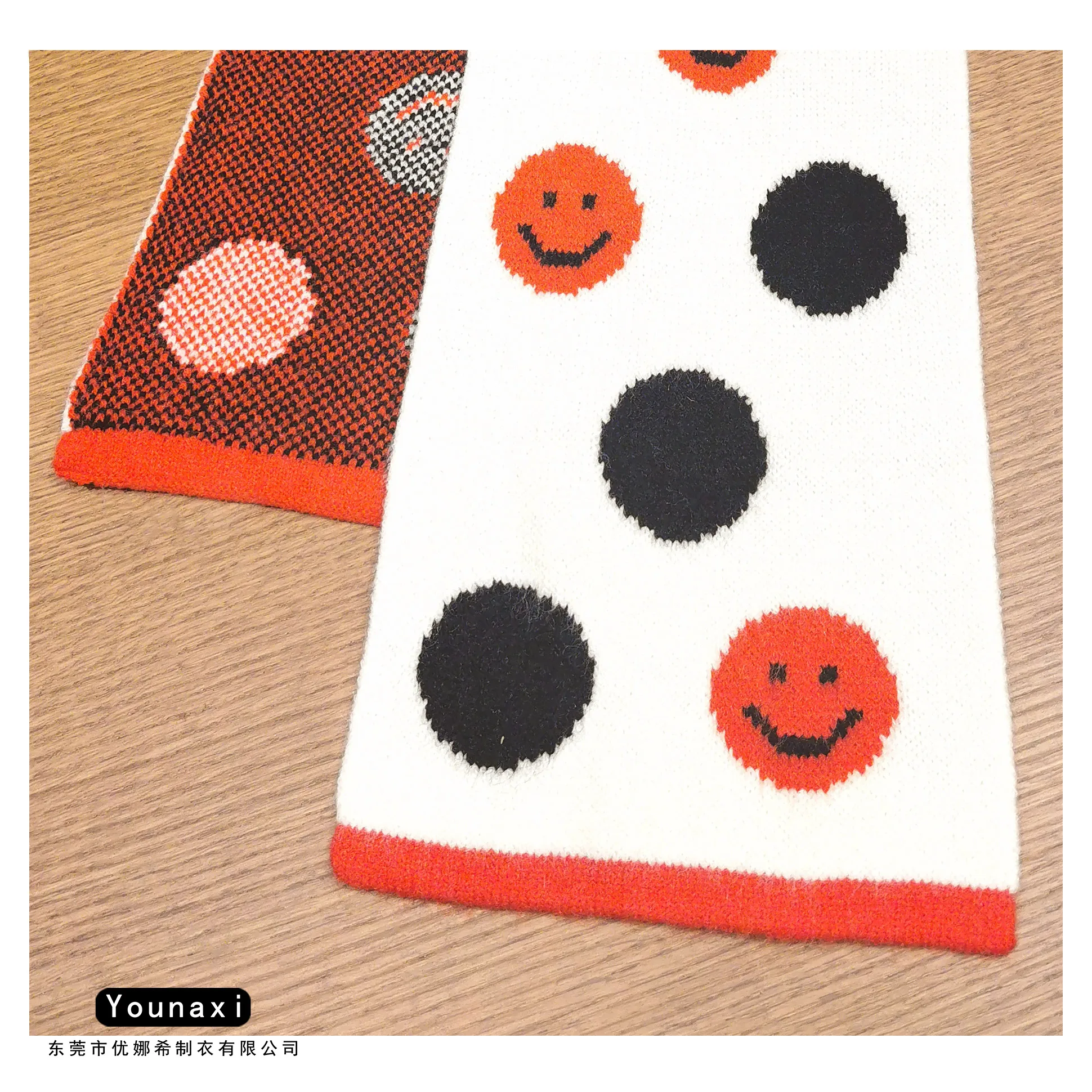 Woolen knitting scarf warm red happy smiley face letter double-sided jacquard wool scarf for men and women