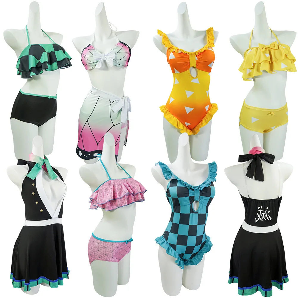 Women Halter Grid Ruffled Bikini Set Two-Piece Anime Swimsuit Beach Bathing  Suit | eBay