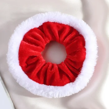 A254 Christmas plush large intestine hair ring for women, high-end hair rope for bun, hair ring hair accessory, red.