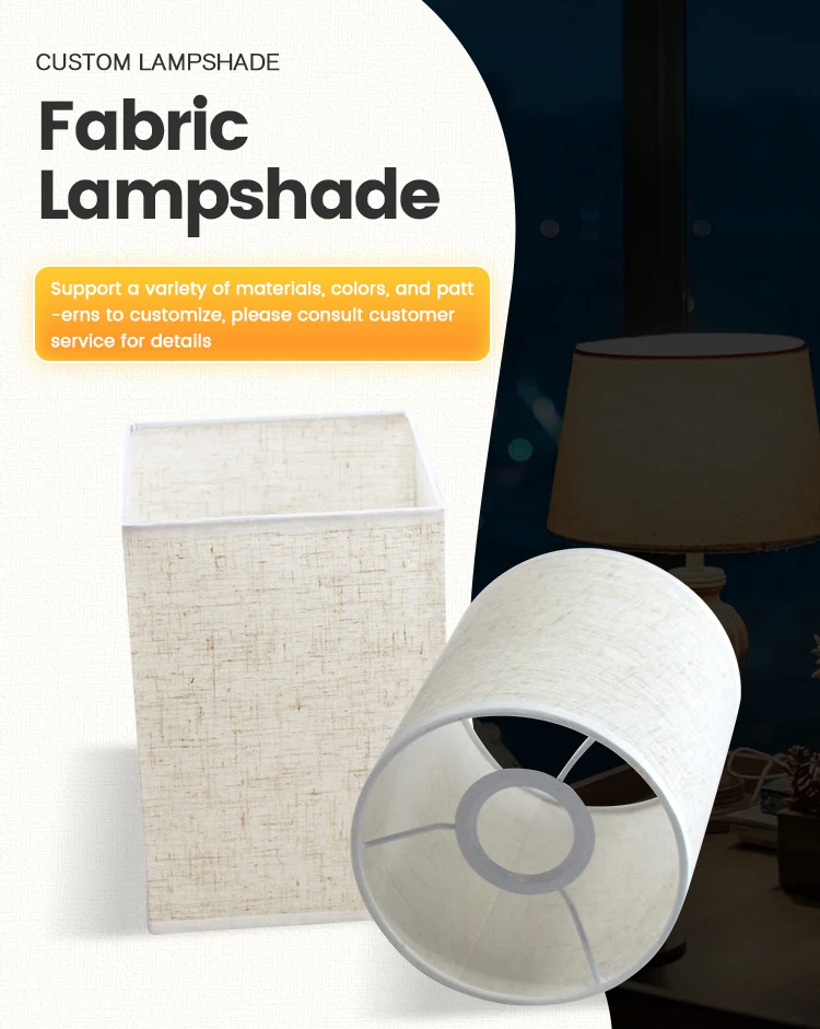 Chinese Black Grey Square Linen Fabric Cloth Round Table Lamp Shade