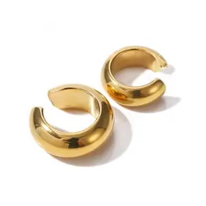 Women's Trendy New Fashion 18K Gold Plated Stainless Steel Waterproof Ear Cuff Earrings Smooth Ear Clip