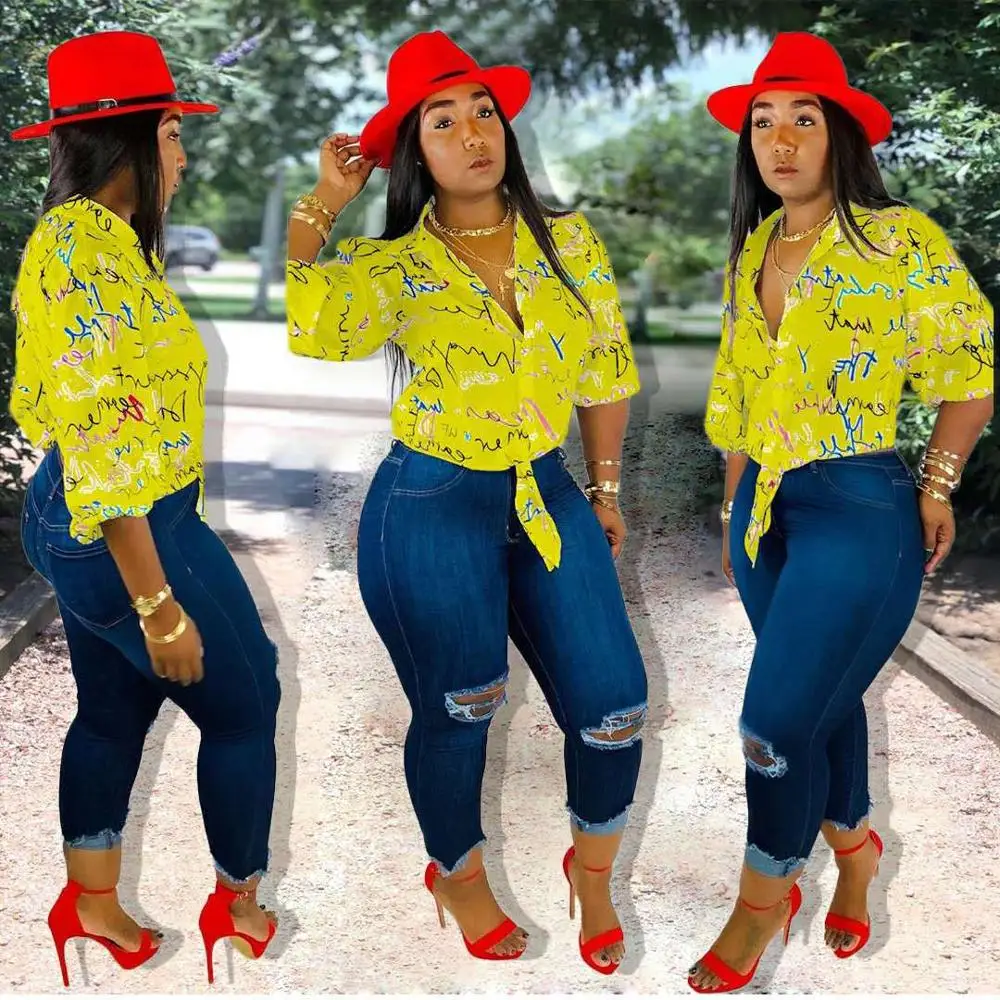 Женская модная блузка A1139 с длинным рукавом и принтом