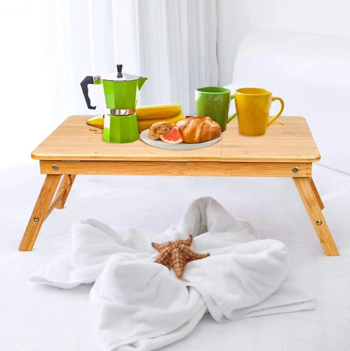 Foldable Bamboo Laptop Table Drawer Portable Gaming Desk for Home Hotel Workshop Serving Tray for Breakfast Sofa Bed Workshop