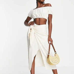 Sweaty Women's Elegant High Waist Knot Side Wrap Midi Skirt  With Slit Drawstring Thigh Full Length