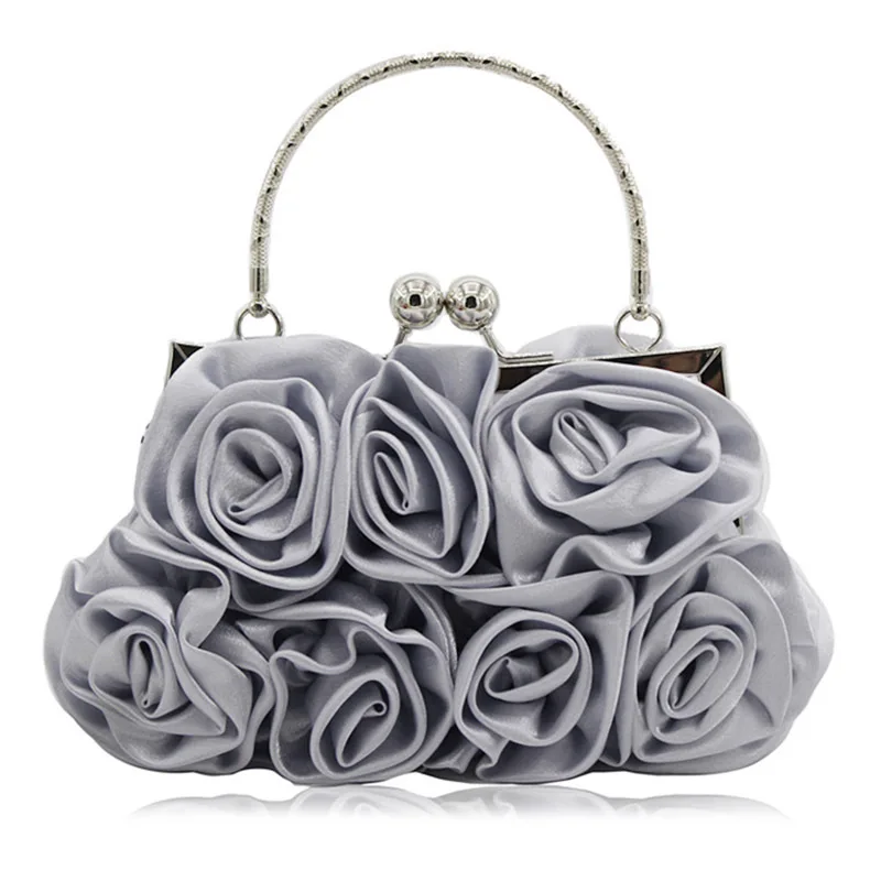 Rkrouco Evening Bag for Women, Flower Wedding Evening Clutch Purse Satin  Floral Clutch Bag