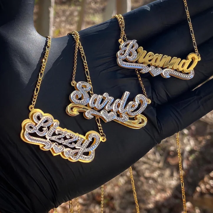 Customized Double Plated Name Necklace Personalized Charm