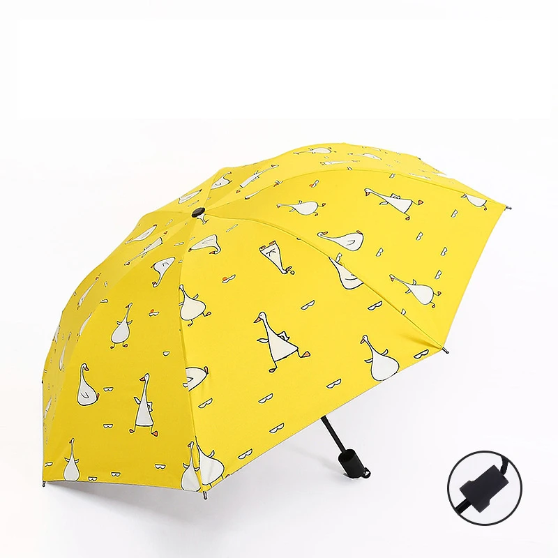 Ladies Three Fold Strawberry Dot Pattern Printed Manual Open Blue Umbrella