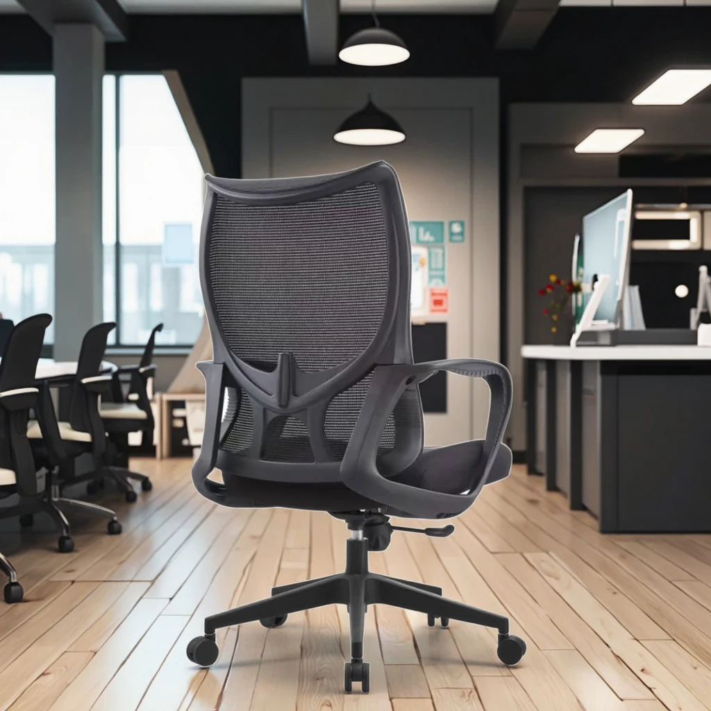 Basic Black Office Chair High Resilience Foam PP Fixed Armrest Simple Structure 4