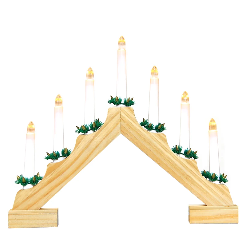 New Design 7L Warm White LED Natural Wooden Candlestick for Home Living Room Decoration