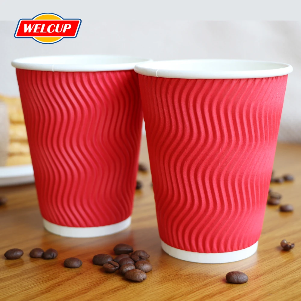 Customized Disposable Insulated Corrugated Paper Cup 8oz 12oz 14oz 16oz Ripple Kraft Cup Double Wal