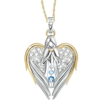 New Rhinestone Guardian Angel Of Love Heart Shape Pendant Necklace For Women Prayer