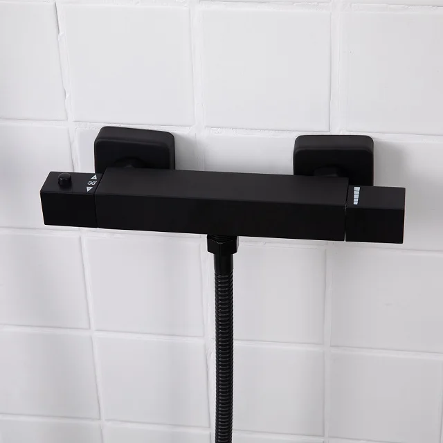 2021 New design matte black square style brass thermostatic shower mixer bar valve thermostatic shower mixing tap