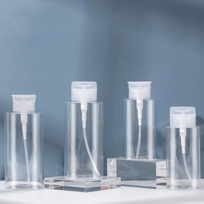 PET Plastic Eye Makeup Remover Bottle Empty 200ml Cosmetic Toner Nail Polish Makeup Remover Bottle With Pressure Pump