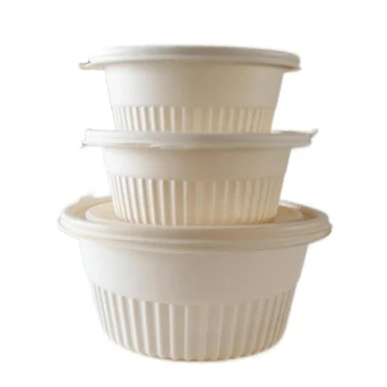 Eco Friendly Dinnerware Microwave Biodegradable Takeaway Disposable Corn Starch Salad Bowls with Lid