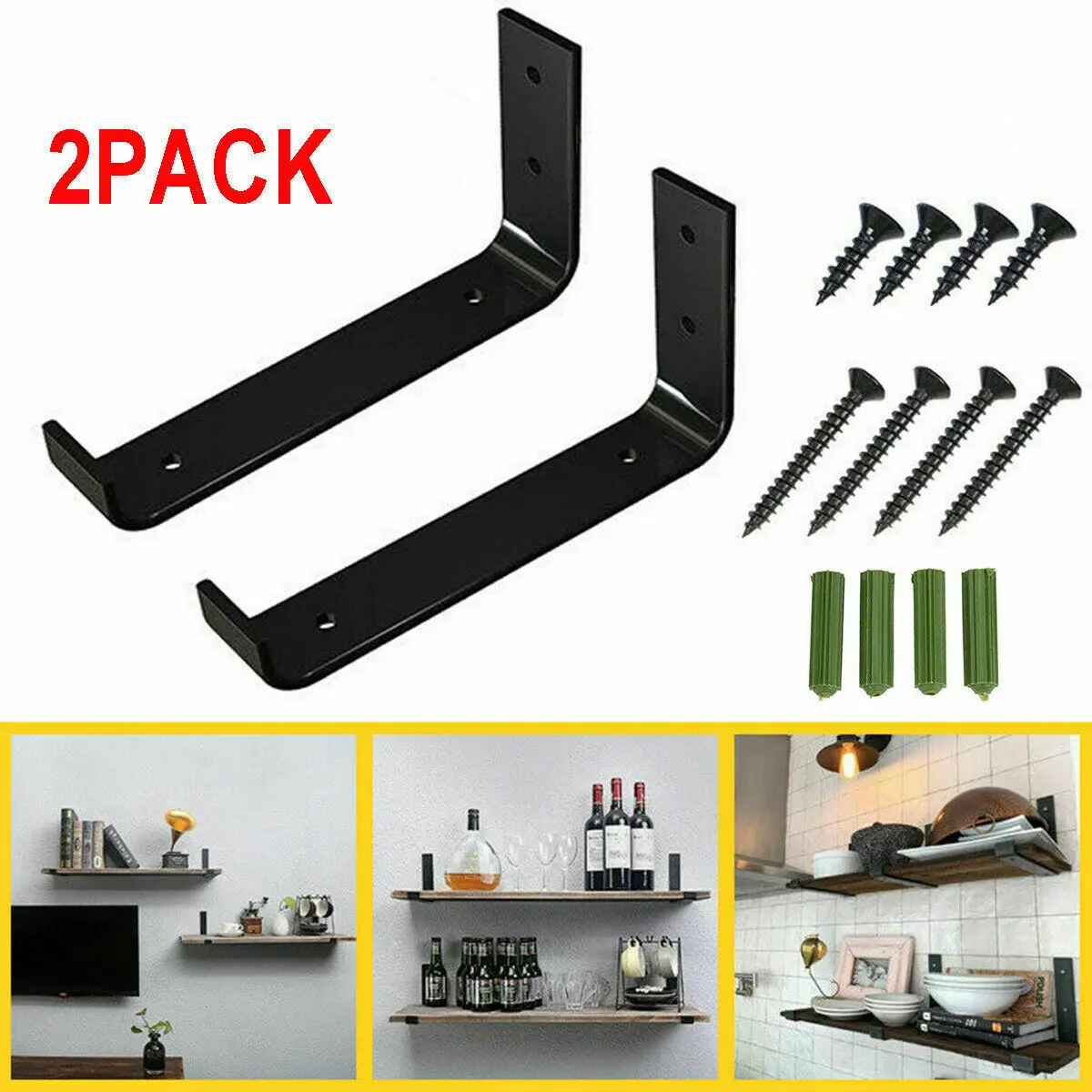 12 Inch Iron Metal Floating Shelf Brackets With Lip,1/5 Inch Thick