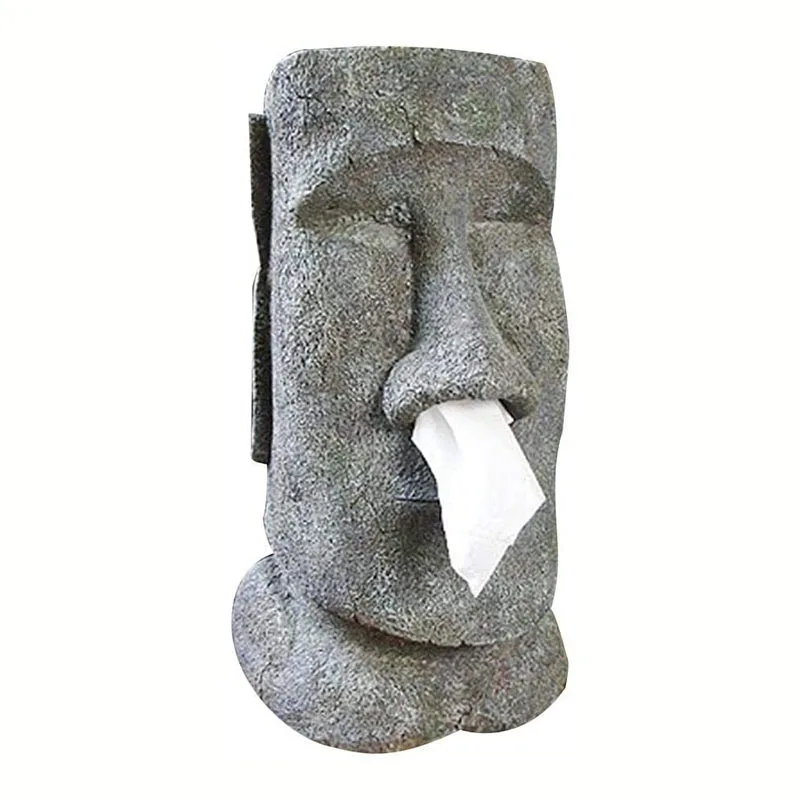 Resin Snot Type Pumping Tissue Box Moai Easter Island Stone Face Portrait Moai Tissue Box Holder