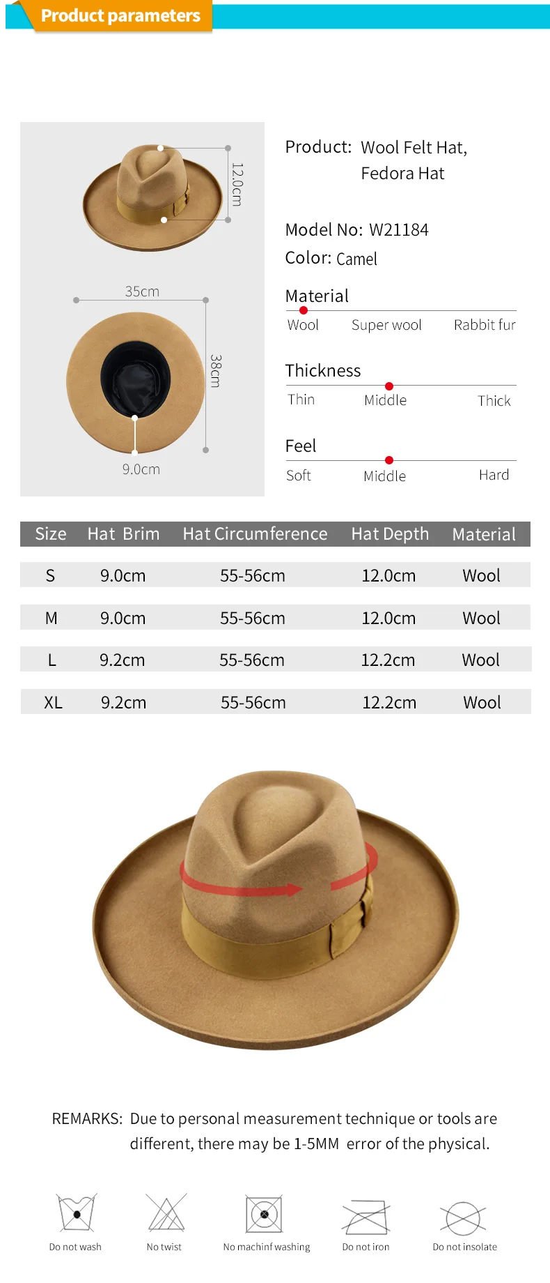Lihua Wool Felt Wide Brim Fedora Hat High Quality Camel Fedora Hat ...