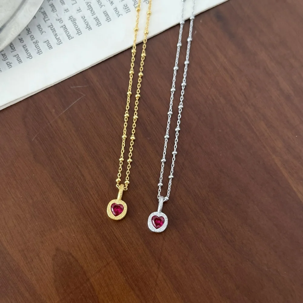 KAKODIY Charm Fashion Design Rhodium Plated 18K Gold 925 Sterling Silver Chain Bead Chain 5A Zirconia Heart Shape Pendant Necklace detail 1