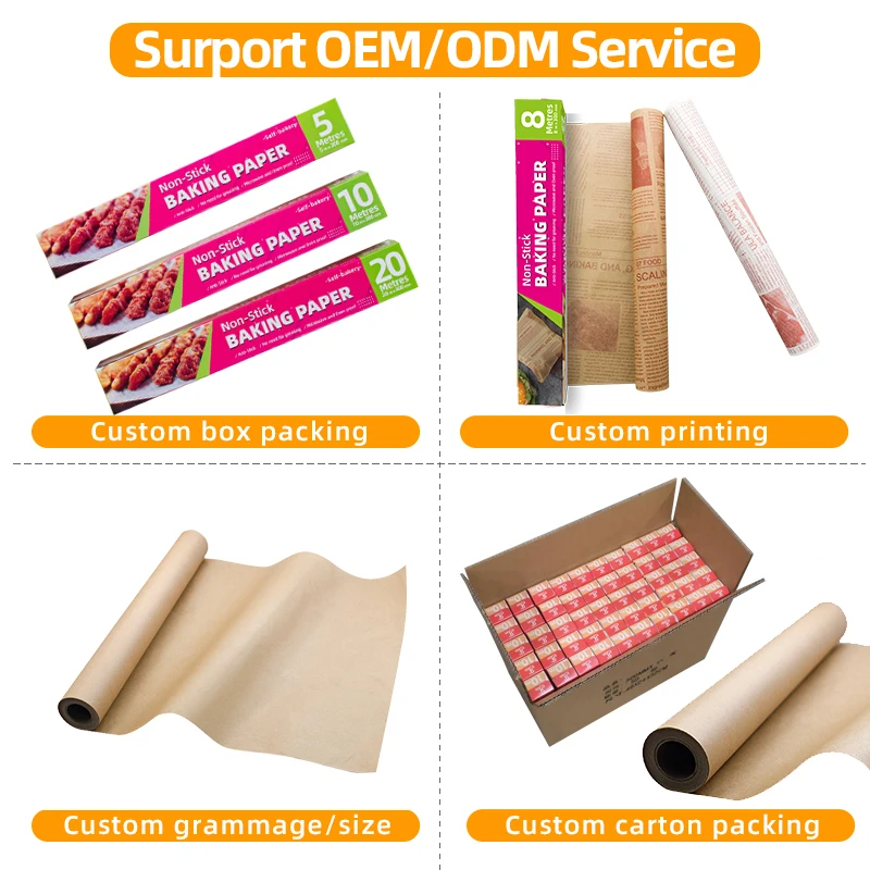Custom 38cmx50m Fats and Heat Resistance Reusable Professional Food Grade  Silicone Parchment Baking Paper in Jumbo Roll