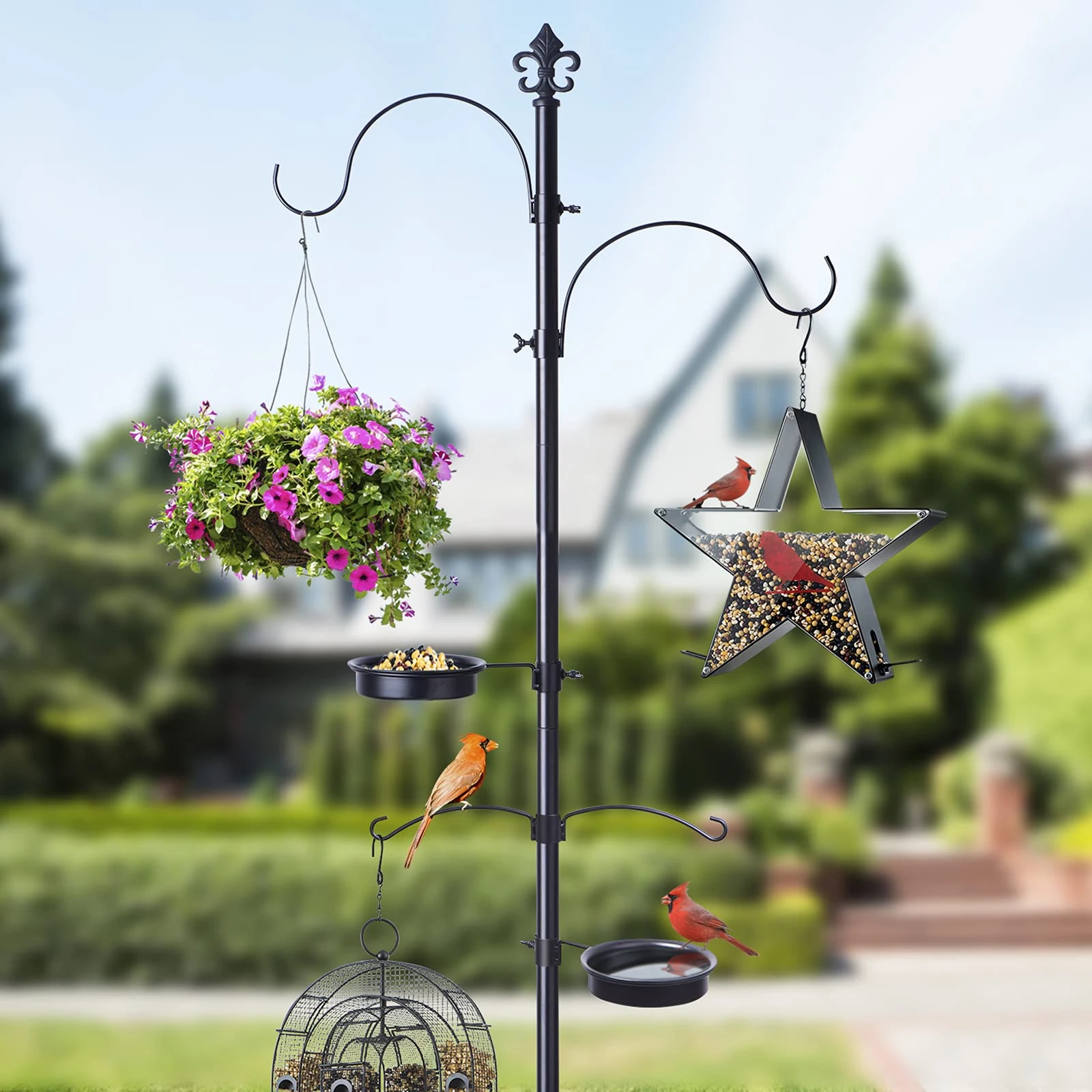 Improved Prongs Design Black Bird Feeder Pole Stand Bird Feeding ...