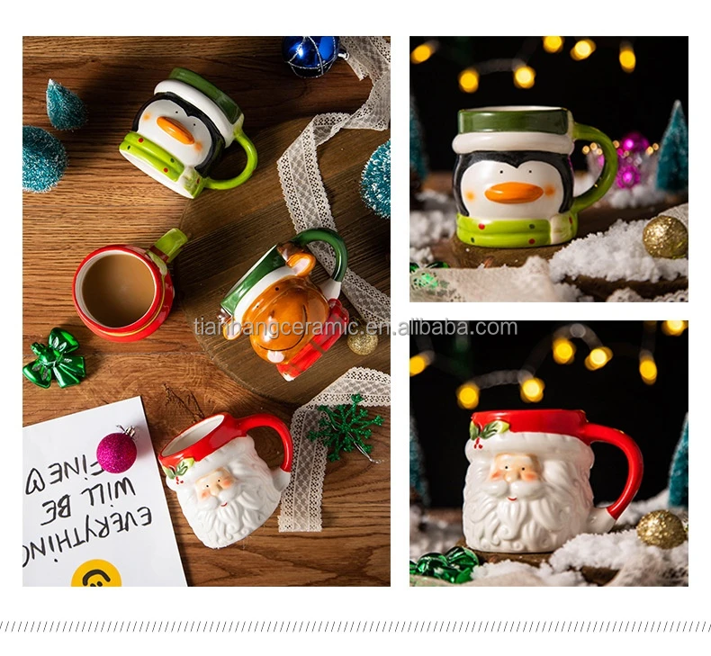 Sublimation custom logo print 14oz Father Christmas cartoon white coffee cups ceramic mug with handle .jpg