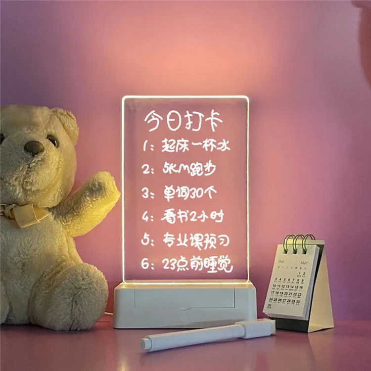 Erasable LED Message Writing Board Blank Acrylic Memo Lamp LED Night Light With Various Custom Bases