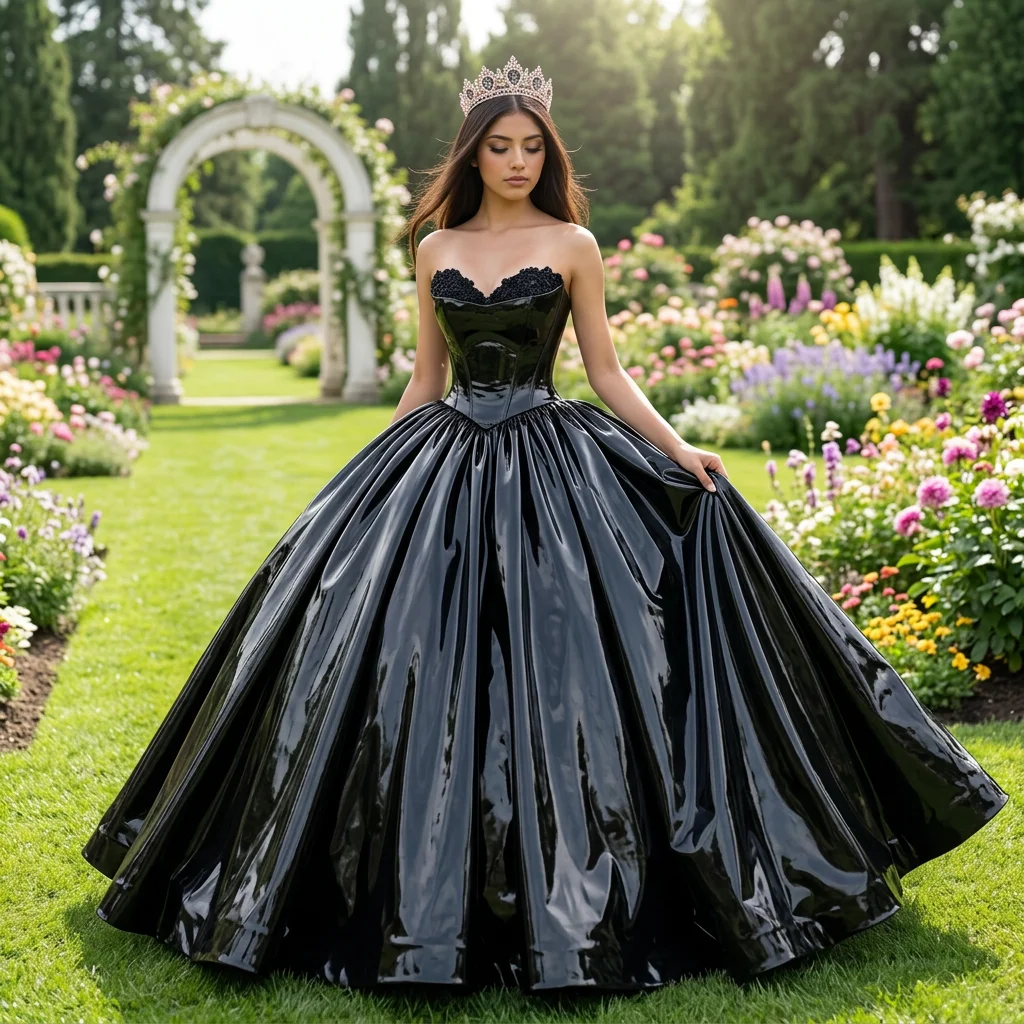 Wholesale Black High quality imitation leather evening dress,1 Piece
