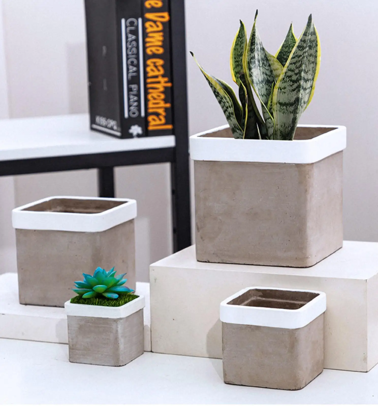 rectangular square cement succulent plant pot flower pot for