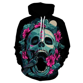 Manufacturer Wholesale Custom Skull Sublimation 3D Printing Mens Hoodies Cool Sweater Pullover Made In China