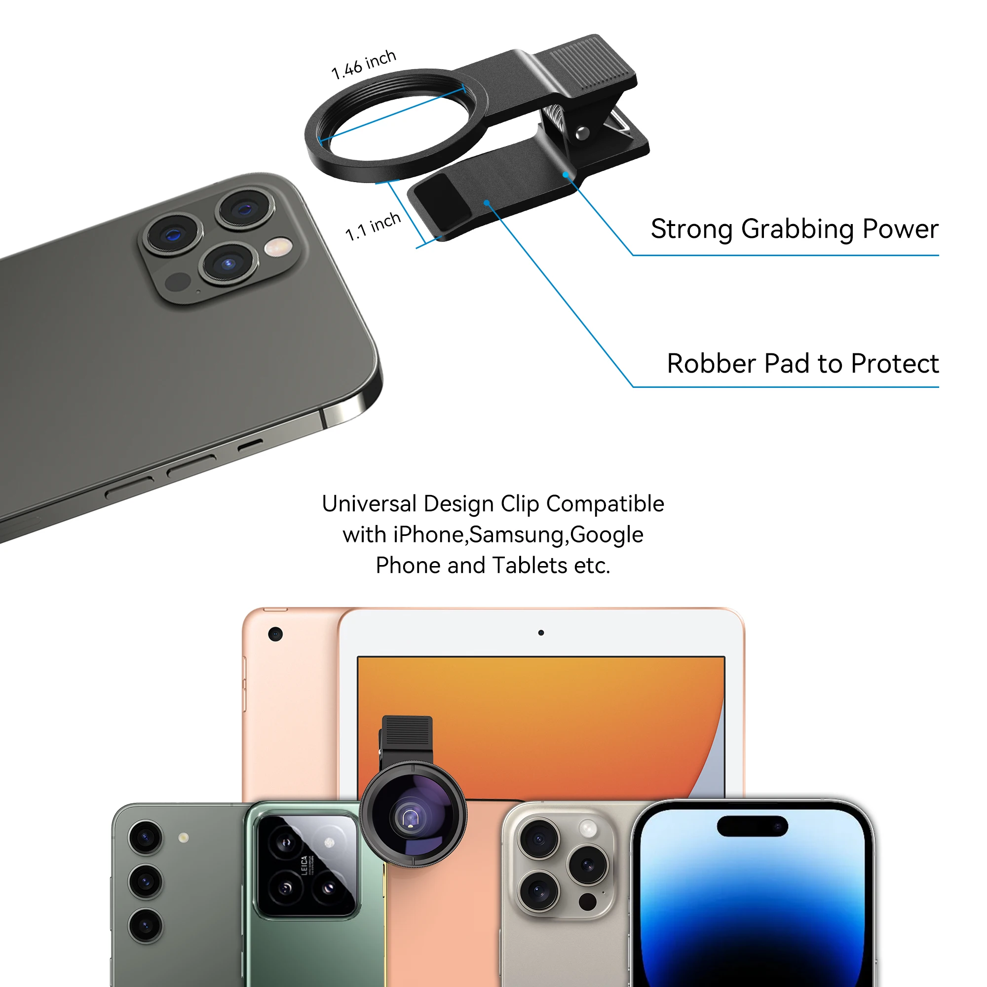 Objectif 2 En 1 Pour Téléphone Portable - Grand Angle 0,45x Et Macro 12,5x, Compatible IPhone, Samsung, Google Pixel, Avec Clip Et Étui - 5