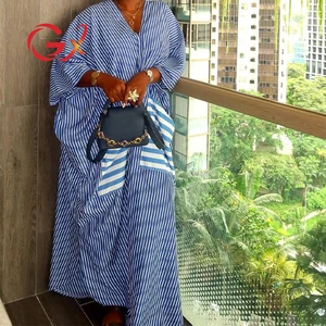 GX7339A Good Quality Fashion 2026 Fall Women Clothing Vendor Long Sleeve V-neck Maxi Dress Sexy Stripped Printed Loose Dresses