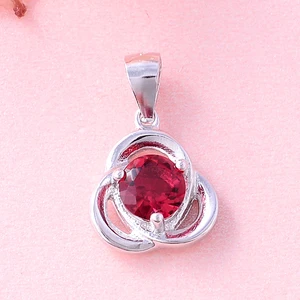 POLIVA  Engagement Jewelry 925 Sterling Silver Pendants Rhodium Plated Flower Shape Ruby Crystal Pendant