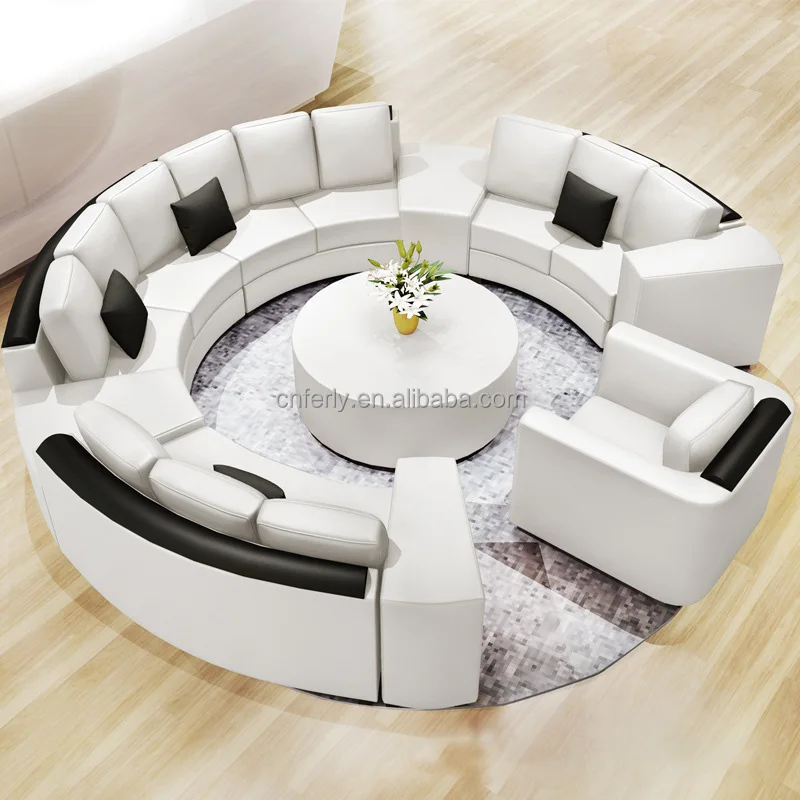 Simple and Modern Curved Office Reception Sofa Creative Living Room Round Leather Sectional Sofa