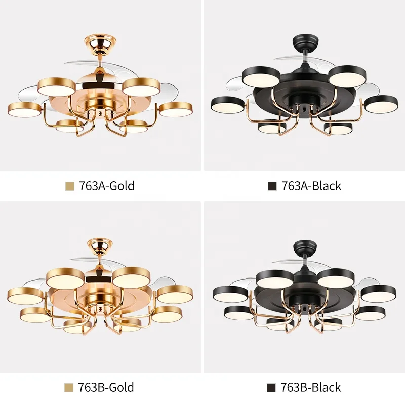 763B 48 Invisible Ceiling Fan Lamp Remote Control Dimmable Led Chandelier Light