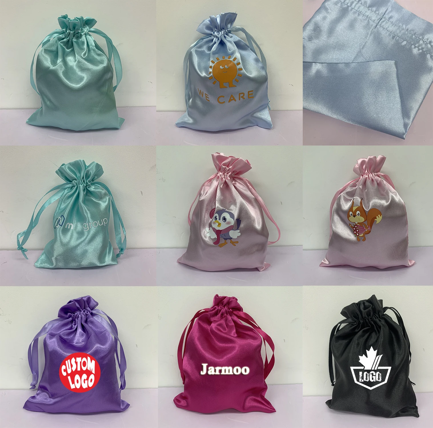 Custom Logo Small Satin Dust Pouch Gift Packaging Hair Wig Large Silk