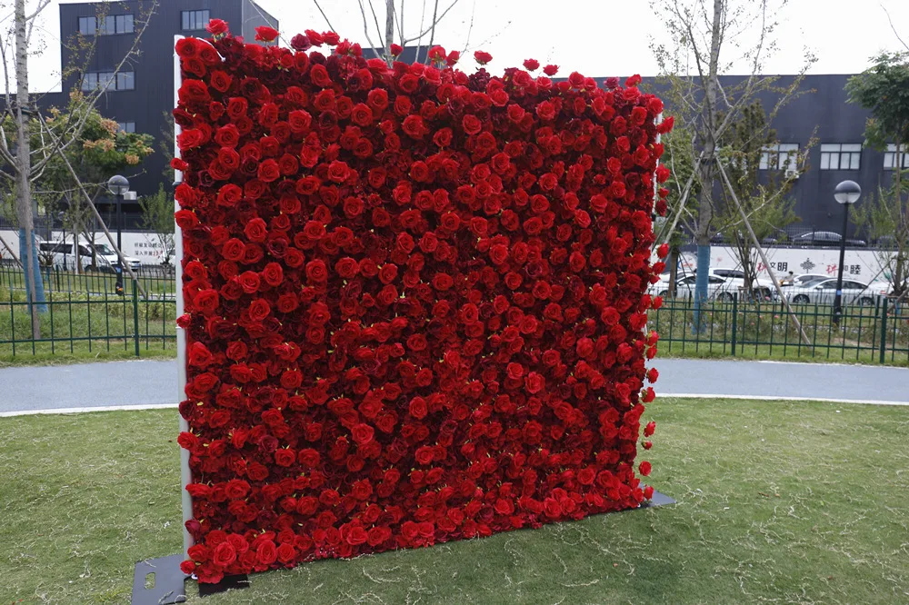 Hot Artificial Red Rose 5d Flower Wall Backdrop 8ftx8ft Size Cloth