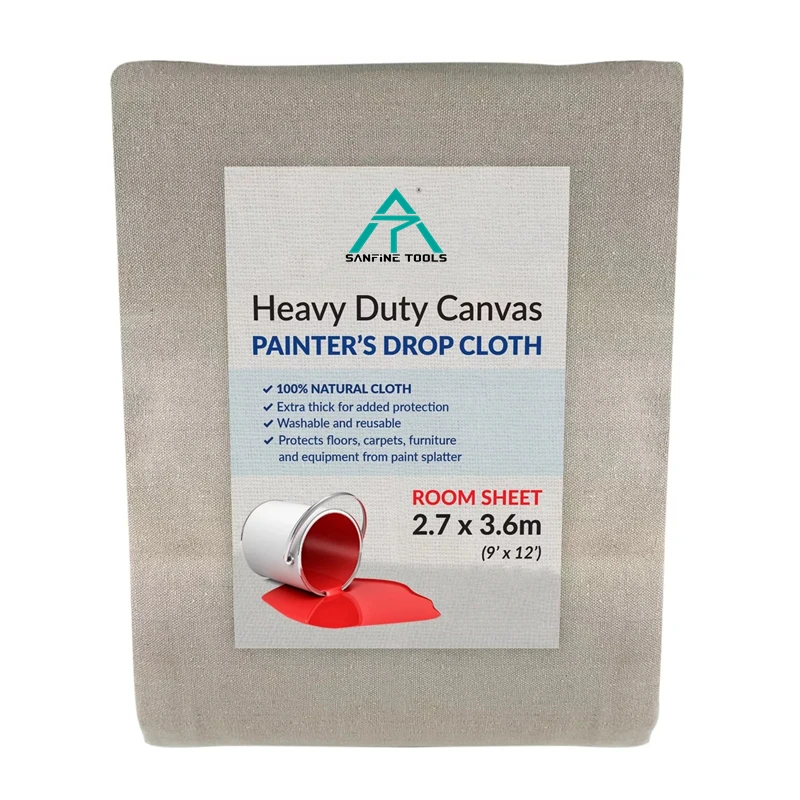 Canvas Drop Cloth 9X12 ft Pack of 2 - Odourless Painters Drop Cloth for  Painting Cotton Canvas Tarps for Floor & Furniture Protection - All Purpose