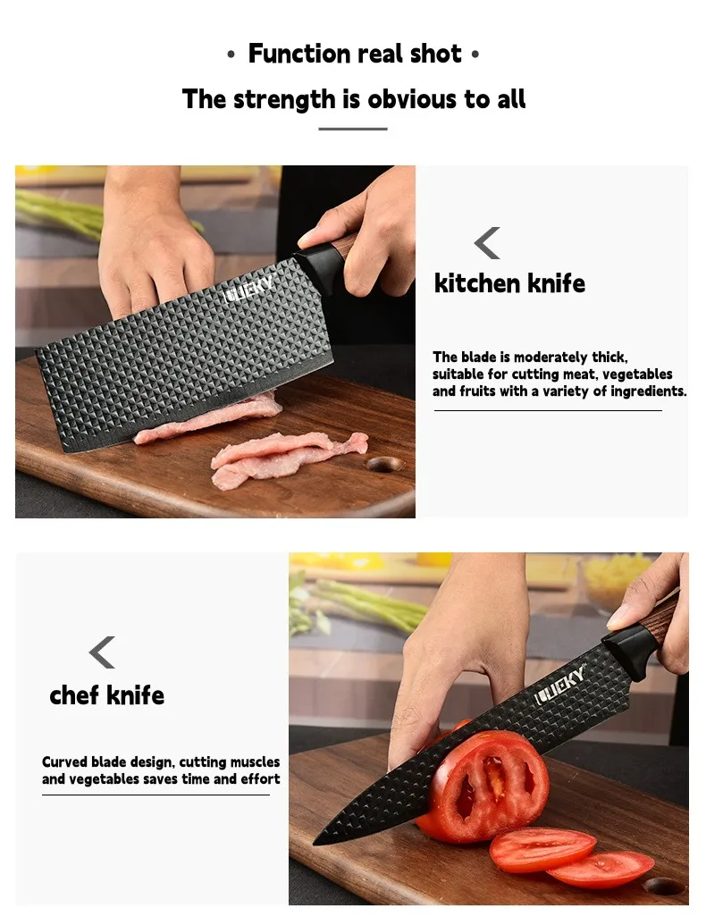 High Quality Kitchen Knives Cooking Accessories Wood Grain Rubber Handle Chef Kitchen Knife