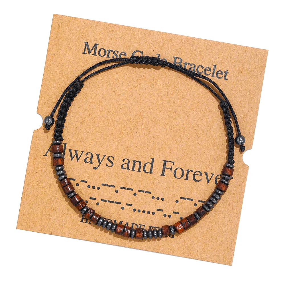 2022 New Morse Code Bracelets Creative Black Stone Beaded Handmade