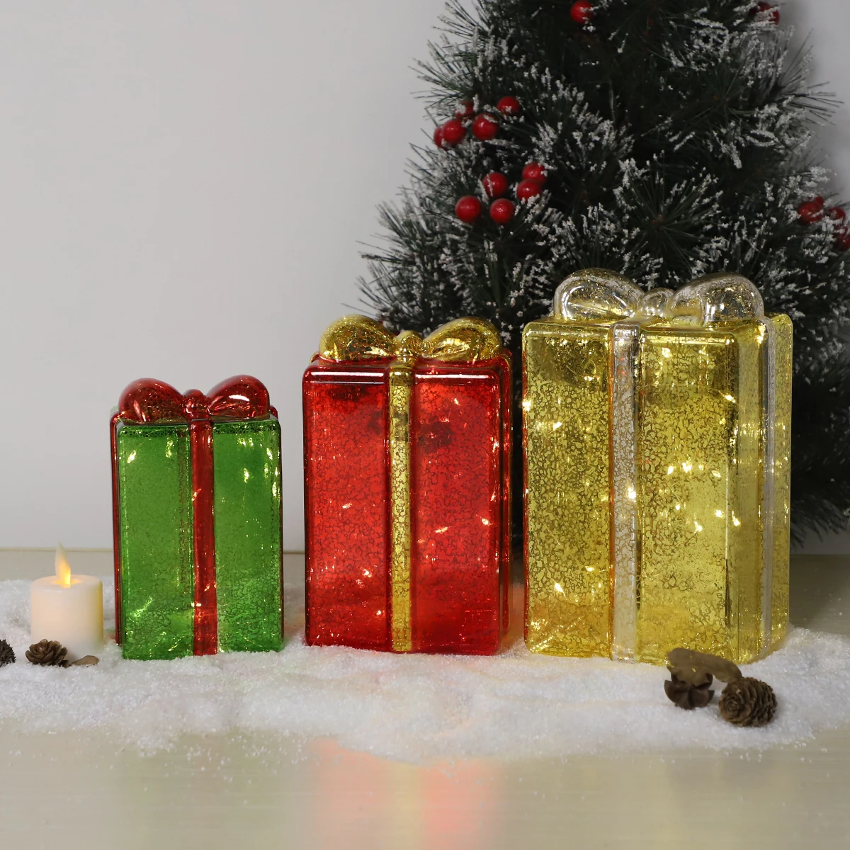 High Quality Christmas LED Lights Glass Gift Box Cheap Christmas Decoration Personalized Ornament