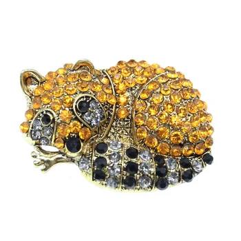 In Stock 52MM Women's Crystal Fox Shape Brooches Gold Plated Animal Brooch Pin